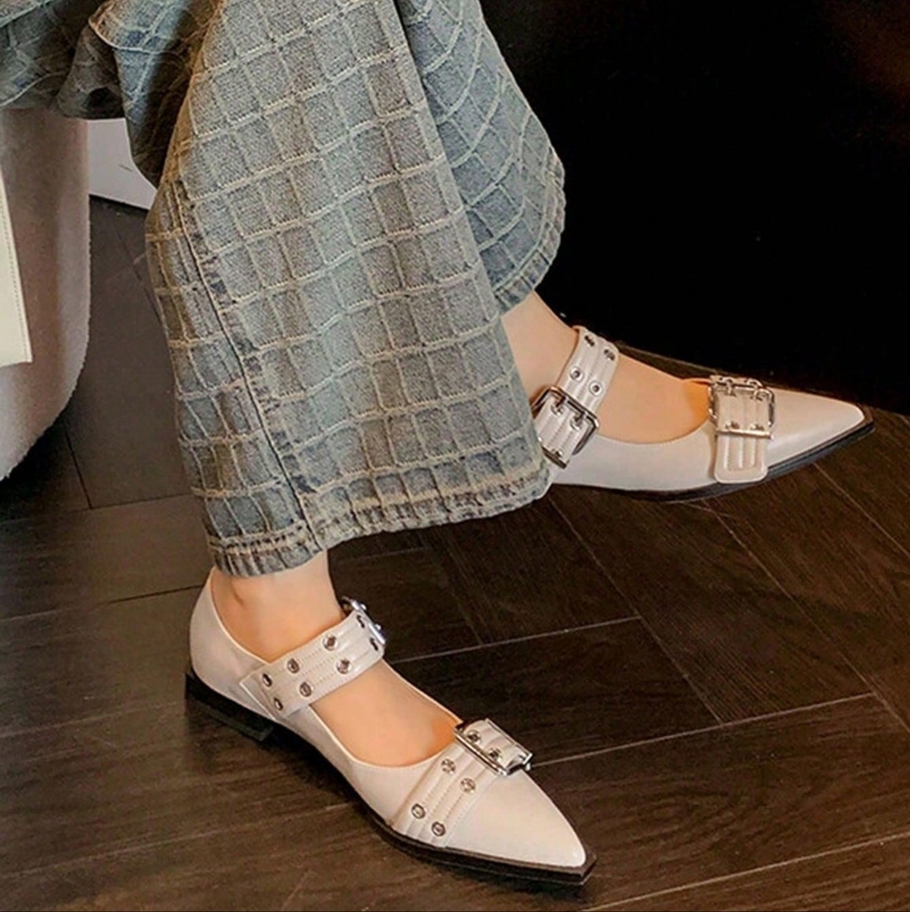 Vintage Mary Jane Shoes With French Pointed Toe And Chunky Heels For Women, Perf - Picture 4 of 7